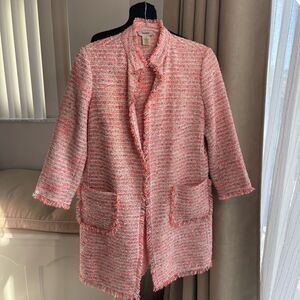 Neiman Marcus Exclusive Open Boucle Tweed Jacket Coat Metallic Weave Pockets M